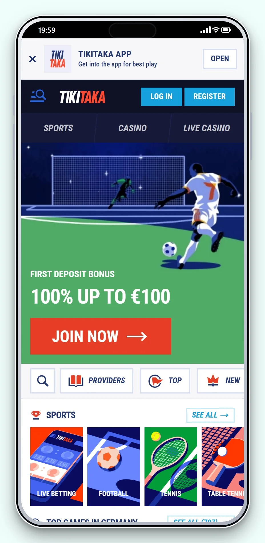 Trustly Casino: TikiTaka auf dem Smartphone, die Spielelobby
