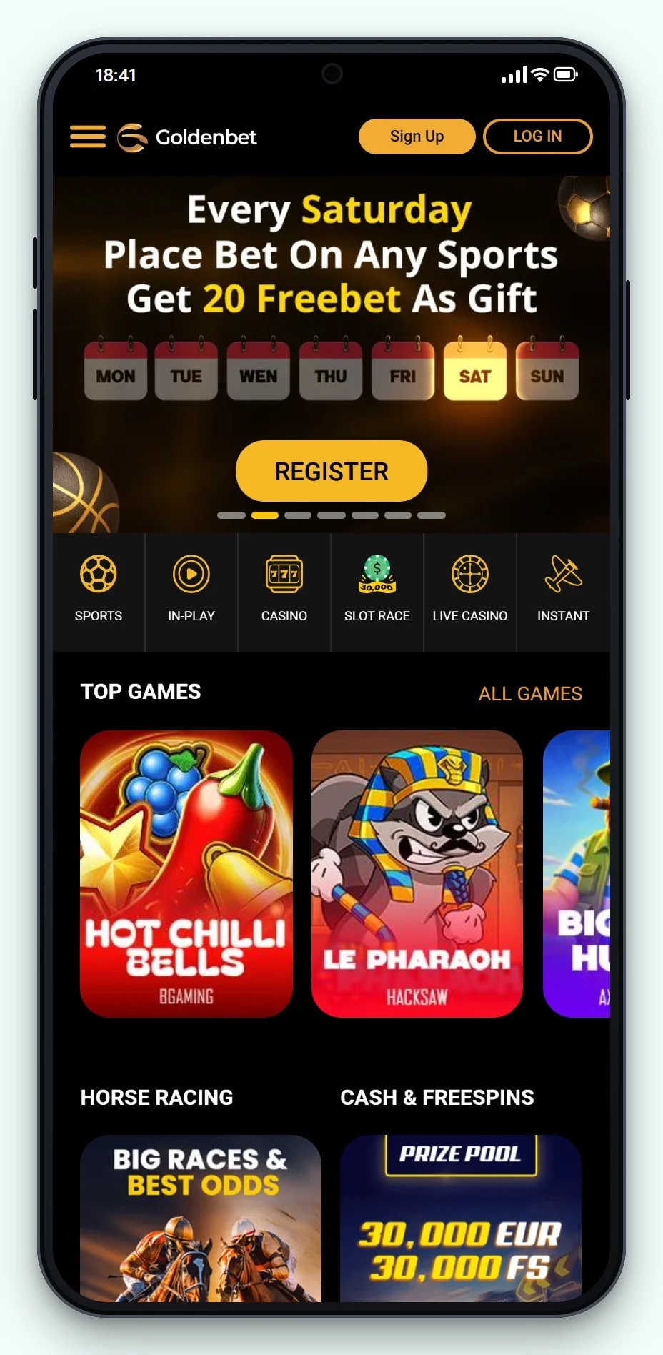 trustly casinos: Goldenbet on mobile, the casino lobby on a phone