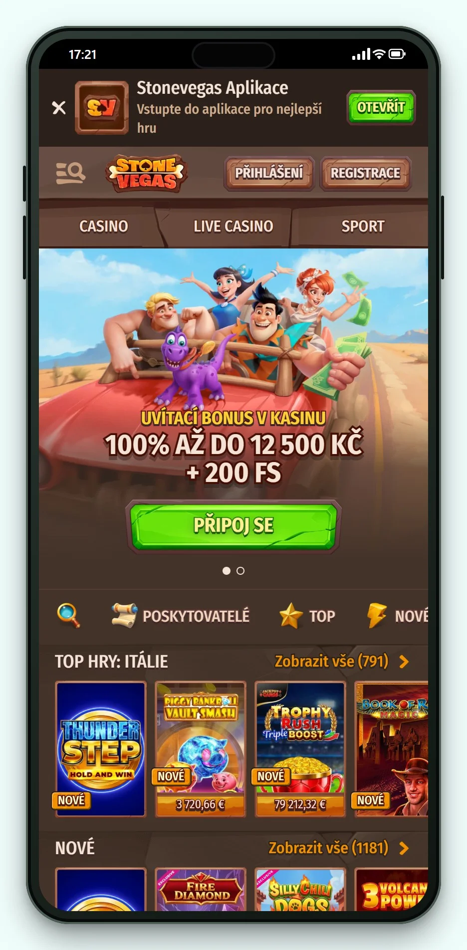 trustly casino: StoneVegas v mobilu, herní lobby casina