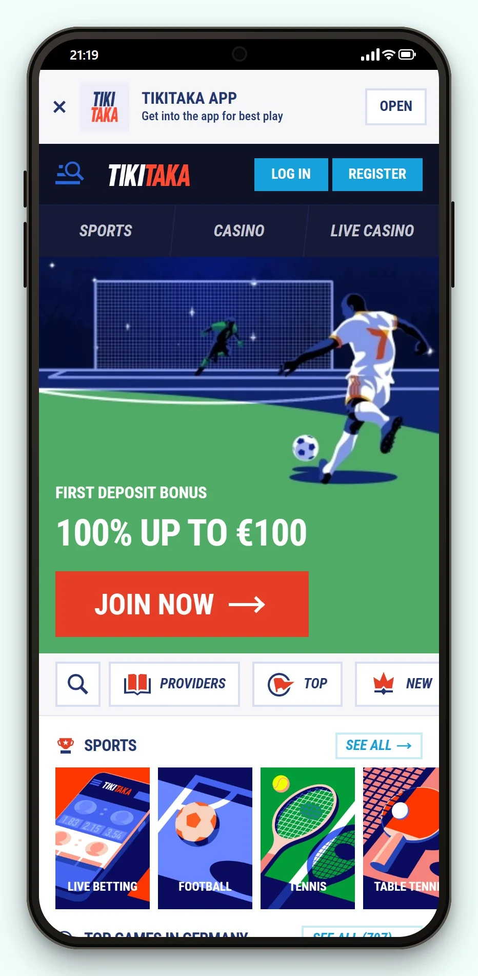 Trustly Casino: TikiTaka auf dem Smartphone, die Spielelobby