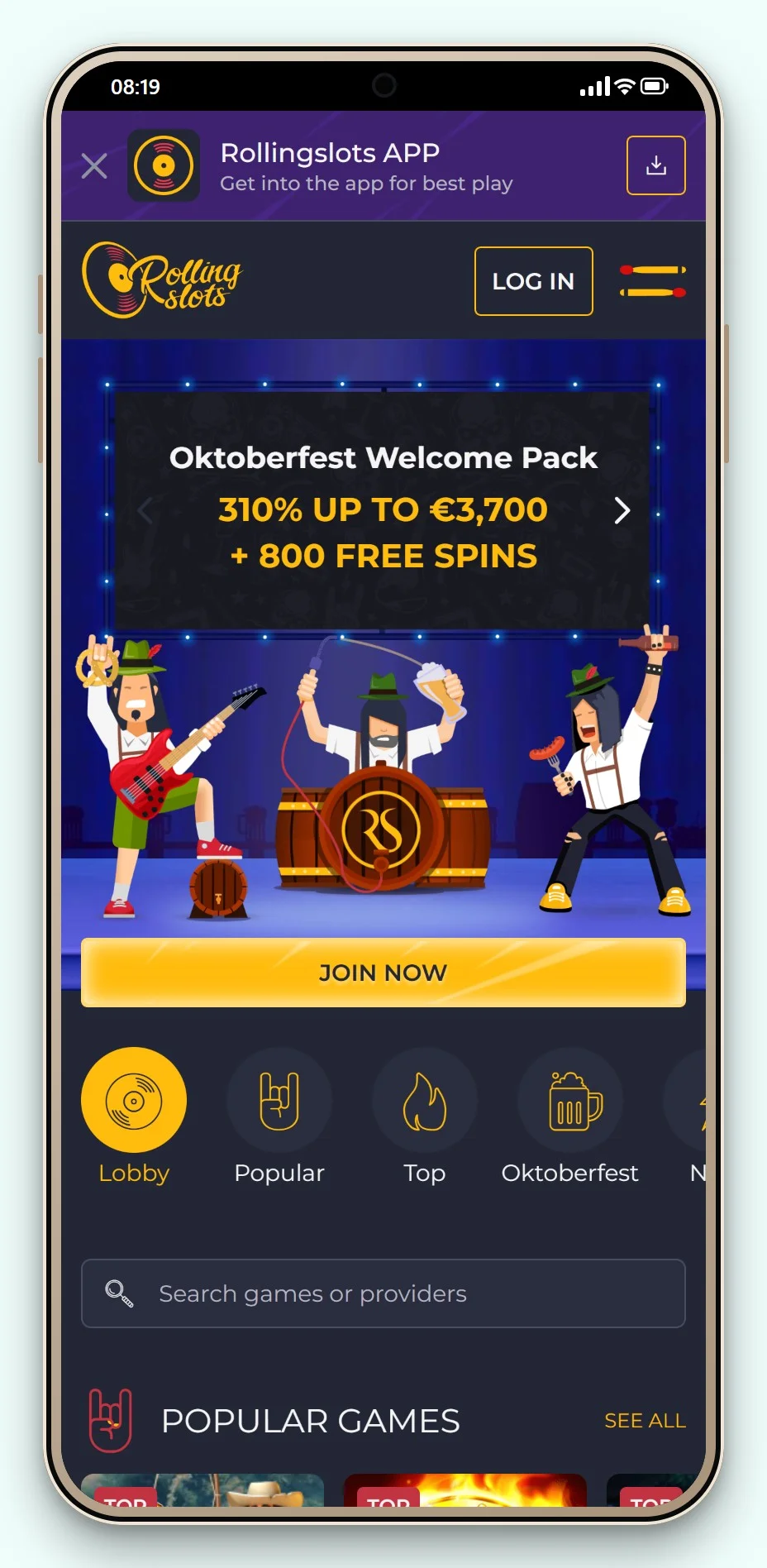 parimad trustly kasiinod: Rolling Slots mobiilis, kasiino mängusaal