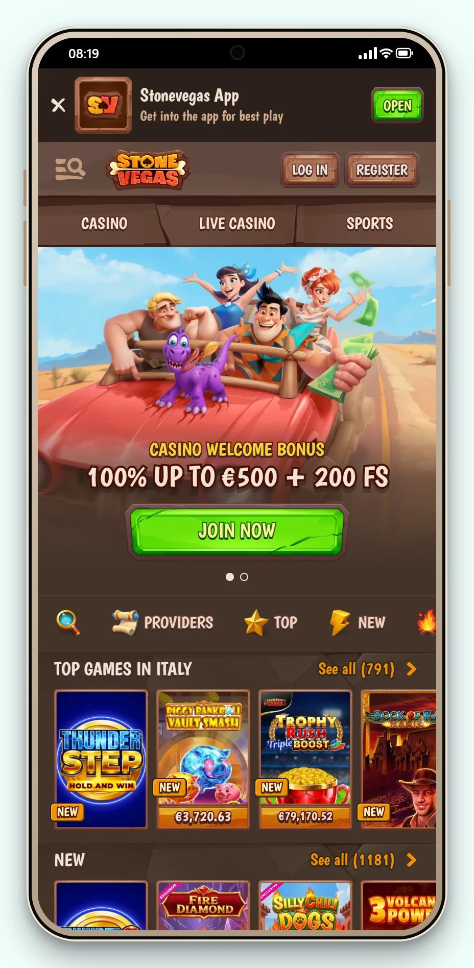 trustly kasiinod: StoneVegas mobiilis, kasiino mängusaal