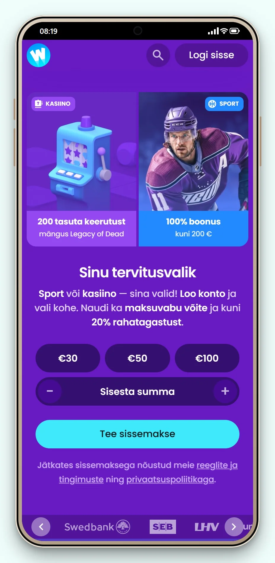 trustly casino: Winnerz mobiilis, kasiino mängusaal