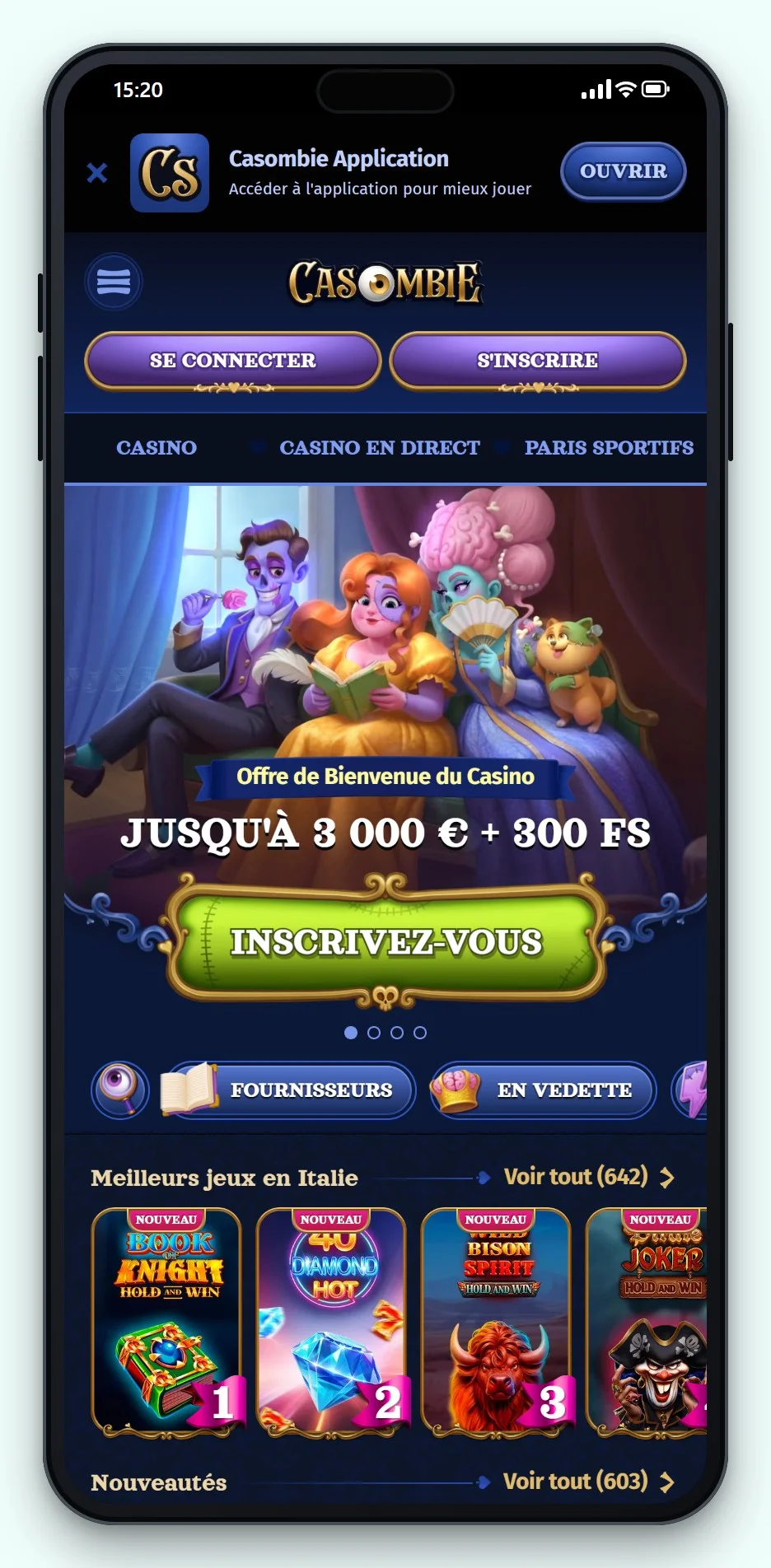 casino en ligne avec trustly: le lobby mobile de Casombie