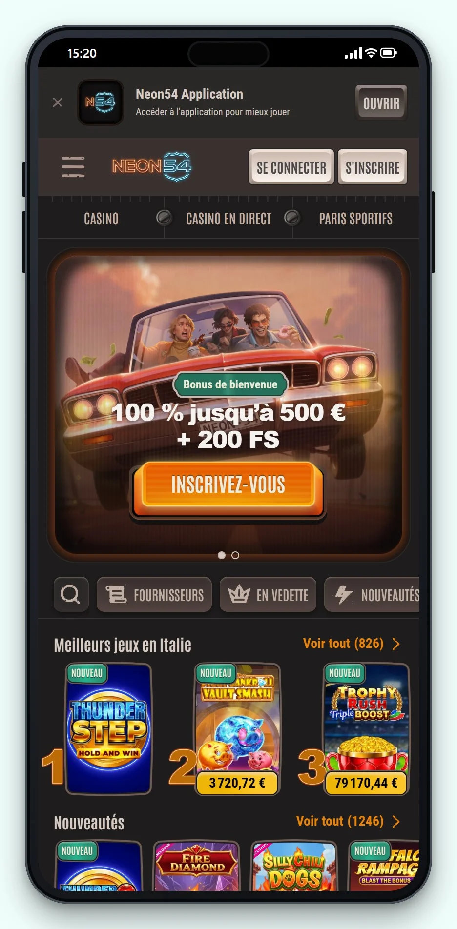 meilleurs casinos en ligne avec trustly: le lobby mobile de Neon54