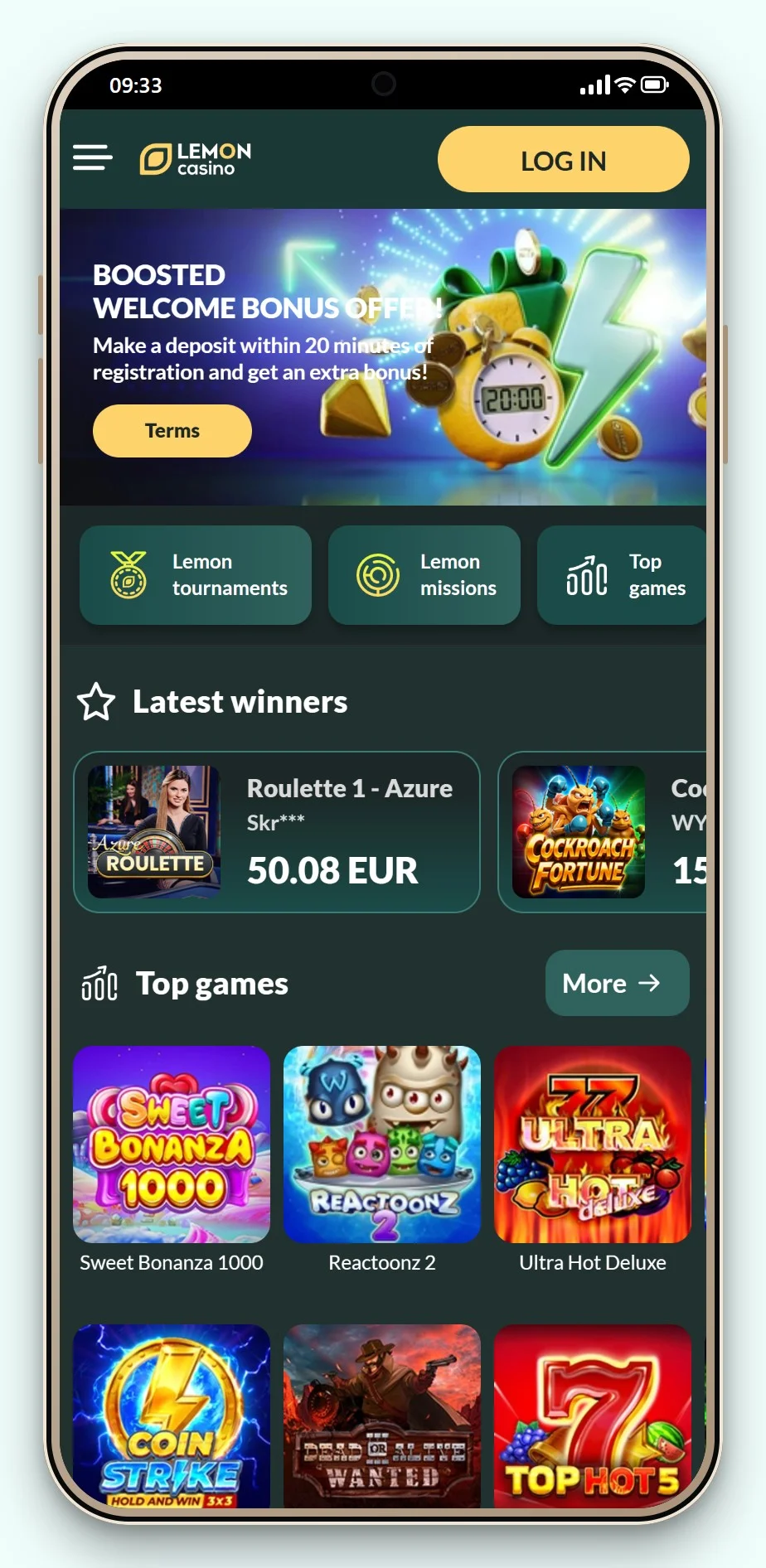 trustly casino: Lemon Casino mobilajā versijā, kazino spēļu lobijs
