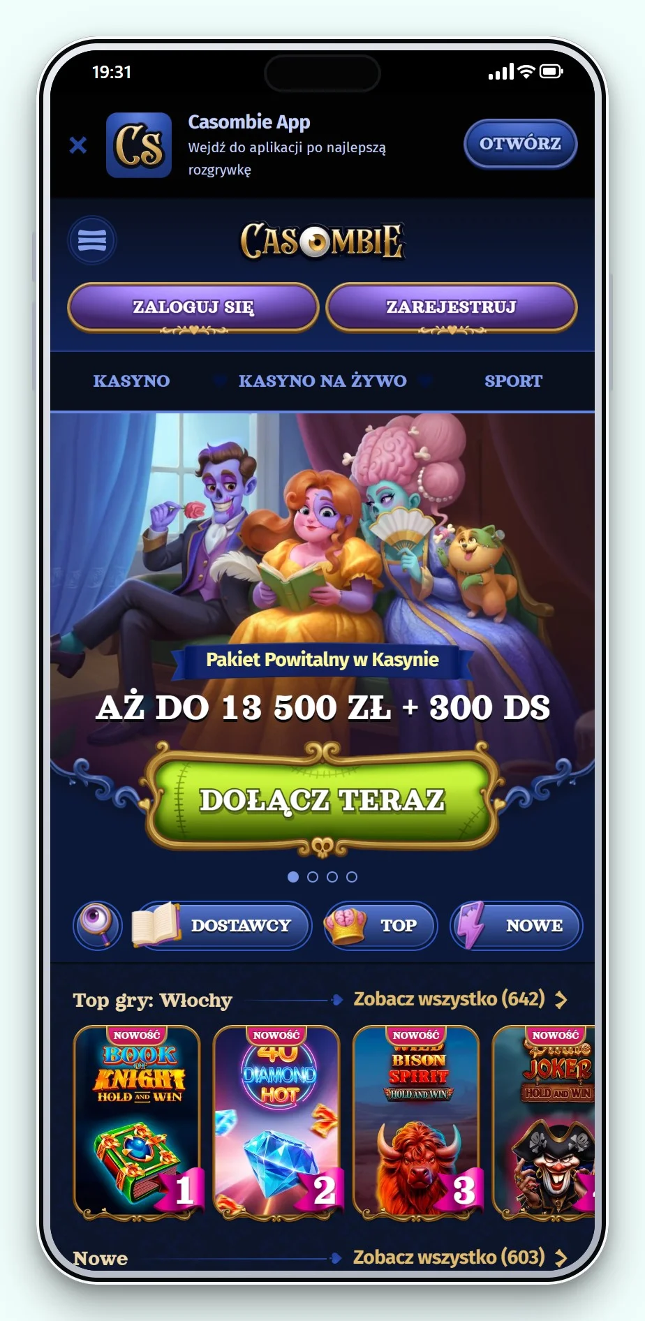kasyna Trustly: Casombie na telefonie, lobby gier kasyna